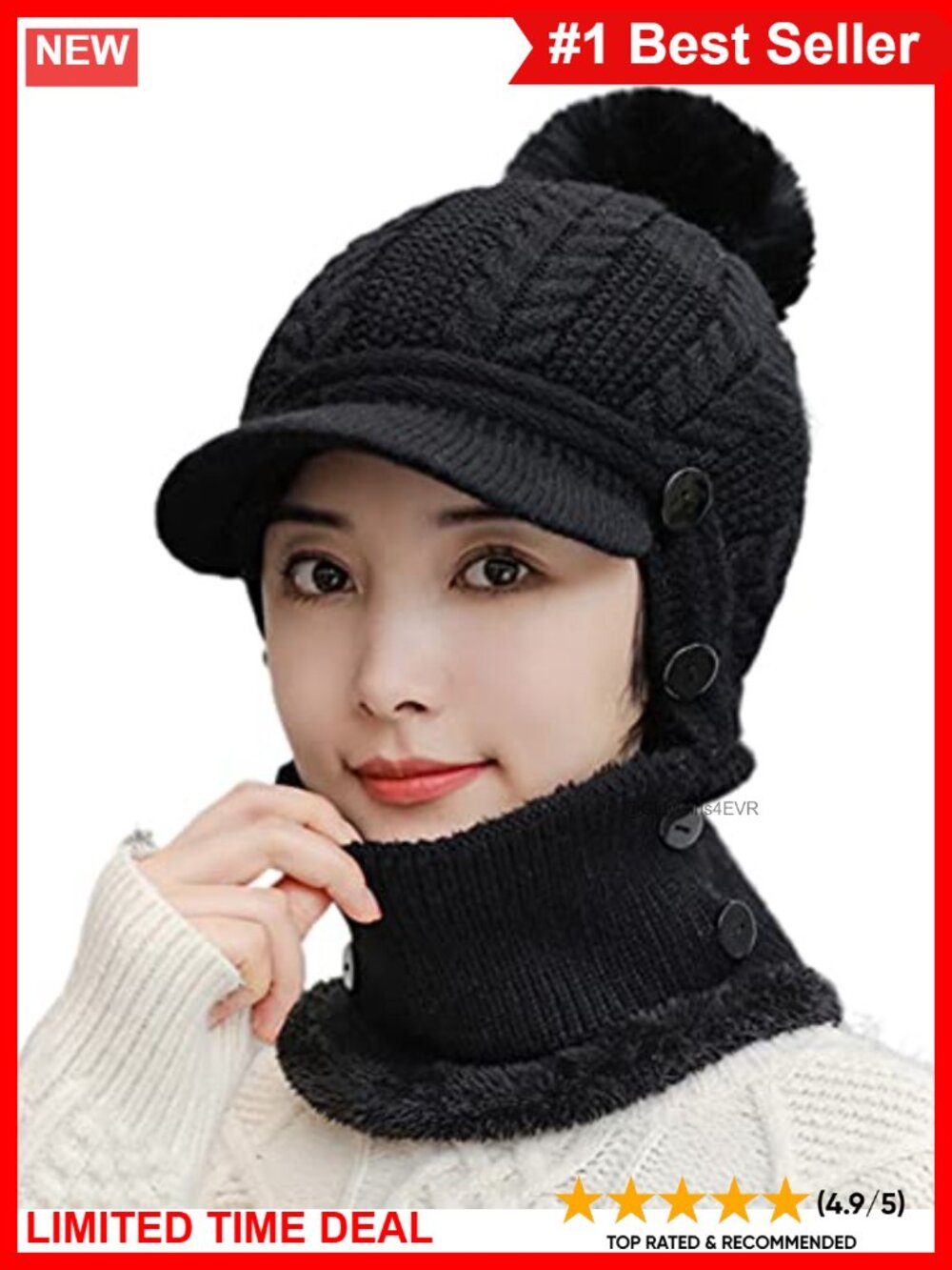Women's One Piece Fleece Beanie Scarf Winter Hat